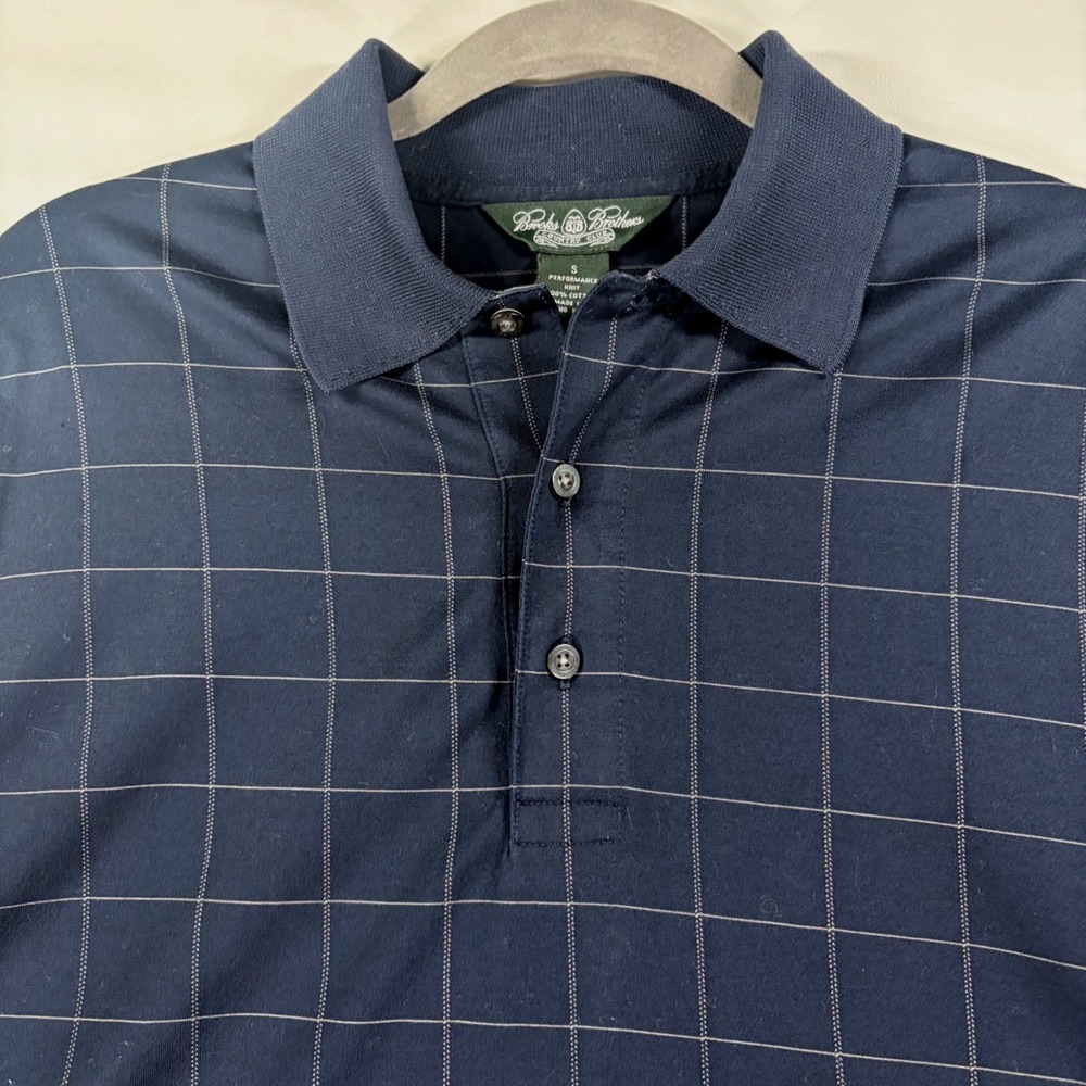 Brooks Brothers Country Club Mens Small Polo Shirt Navy Blue Windowpane Check S - Picture 2 of 6